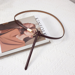 外套束腰牛皮皮带 时尚 简约压线边真皮打结细腰带女装 饰配毛衣西装