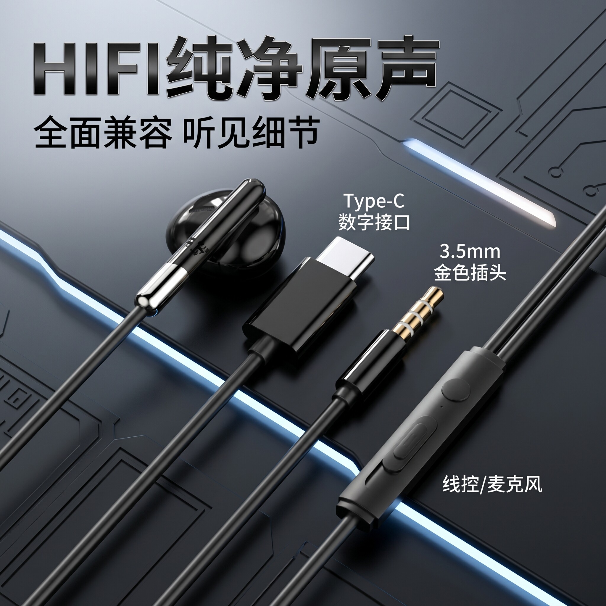 耳机有线适用于华为小米安卓通用耳塞TypeC入耳式游戏K歌线控带麦