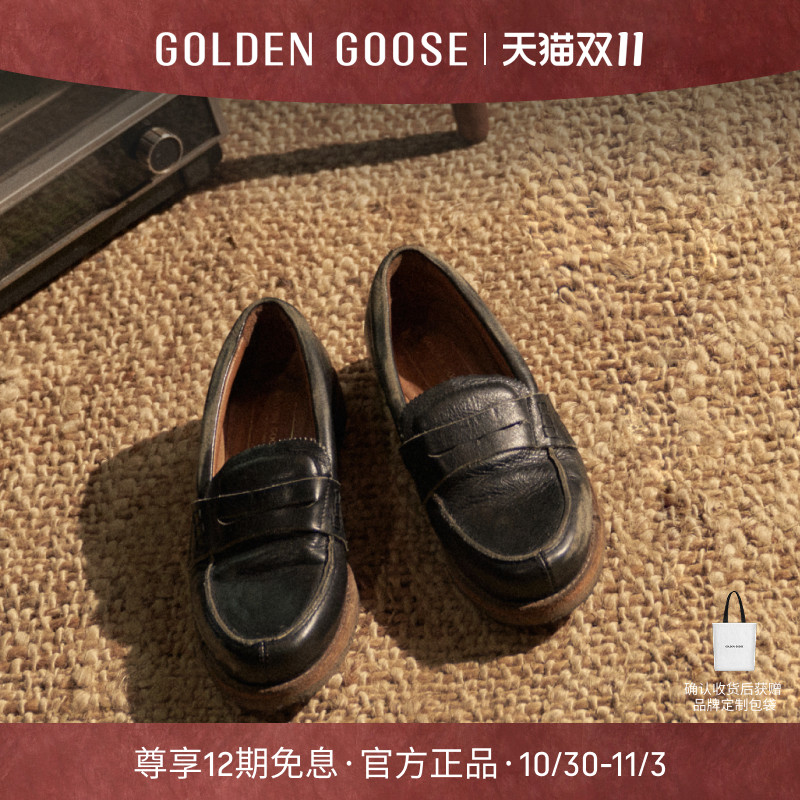 Golden Goose女款Jerry 时尚黑色皮革乐福鞋GGDB