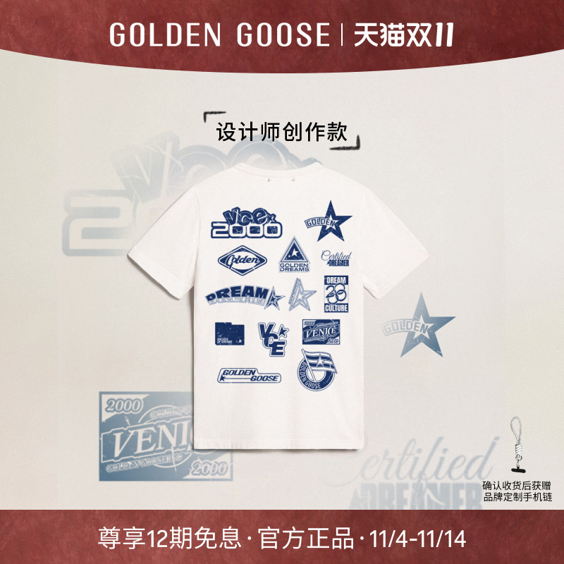 【创作款】Golden goose情侣款GOLDEN系列丝网定制圆领T恤GGDB