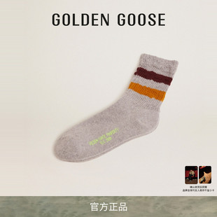 Golden 男女同款 復(fù)古雙色條紋 冷灰色中筒襪GGDB Goose