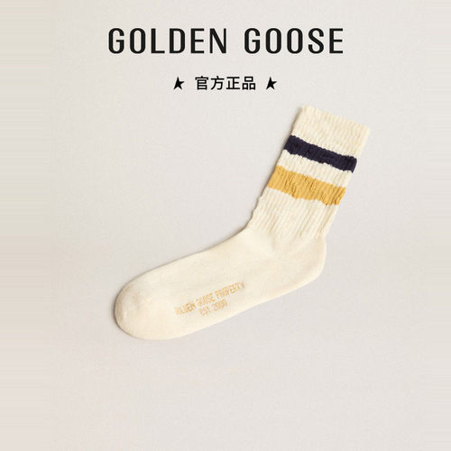 GoldenGoose双色条纹白色袜子