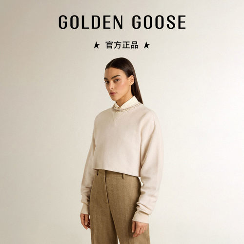 Golden Goose女款JOURNEY奶油色短款卫衣运动衫GGDB