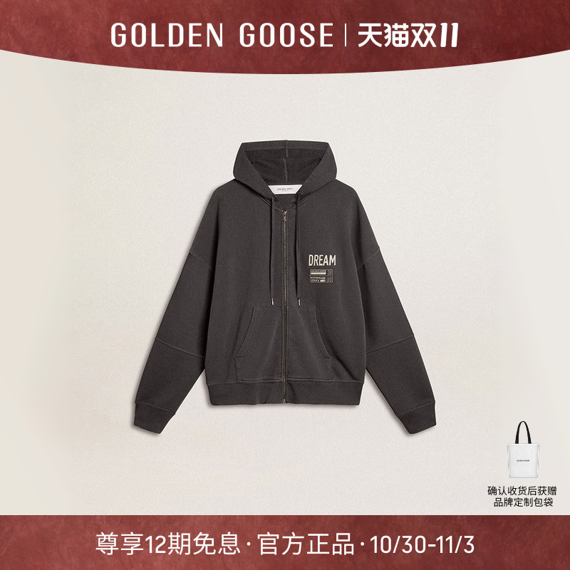 Golden Goose男女同款JOURNEY系列煤灰色棉质连帽衫GGDB