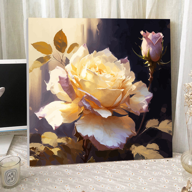 玫瑰花开diy数字油画手工礼物手绘油彩画填色涂鸦治愈丙烯装饰画