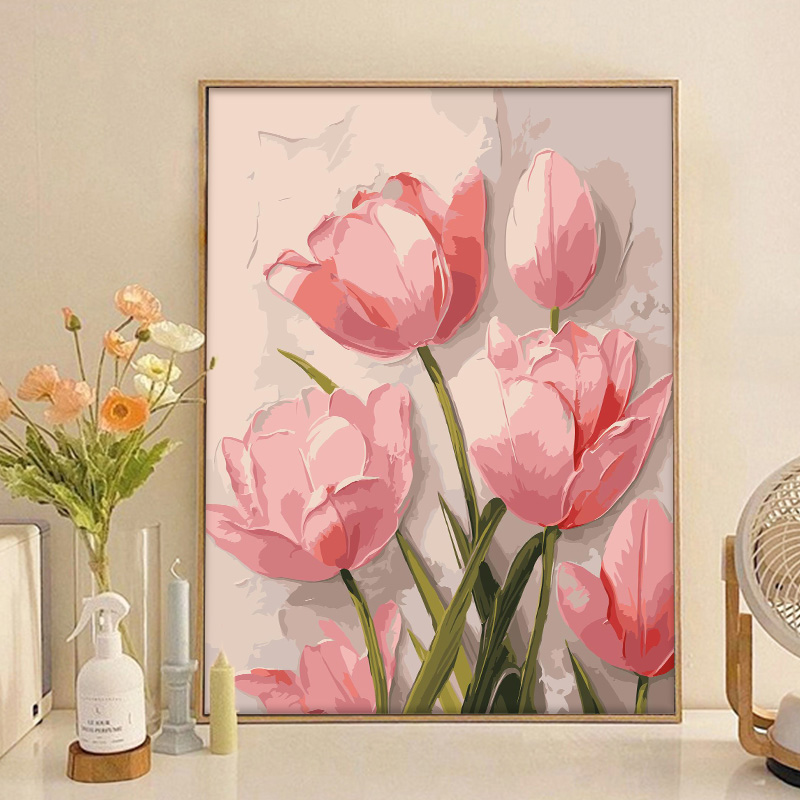 郁金香玫瑰花植物花卉手工填充DIY数字油画手绘丙烯油彩画装饰画图片