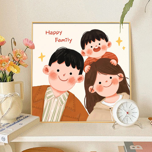 全家福手绘丙烯油彩画手工装饰画