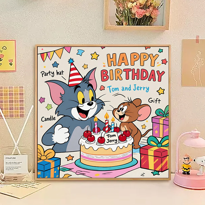猫和老鼠数字油画diy手工生日礼物丙烯涂鸦送朋友桌面摆件装饰画图片