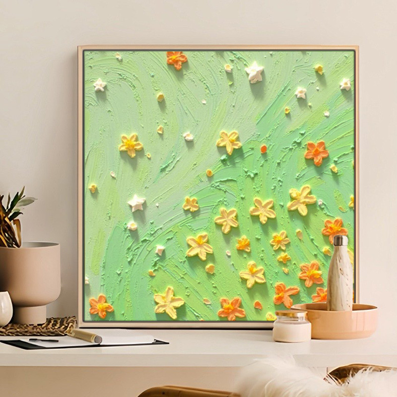 植物花卉风景肌理画石英砂礼物手绘DIY数字油画丙烯油彩画装饰画图片