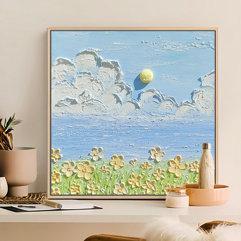 风景花卉叶月花肌理画石英砂手绘DIY数字油画手工丙烯油彩画装饰图片