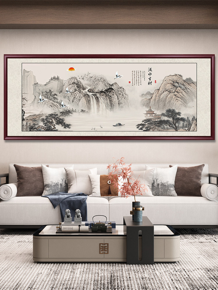 国画山水画新中式客厅装饰画沙发背景墙壁画办公室大气靠山图挂画