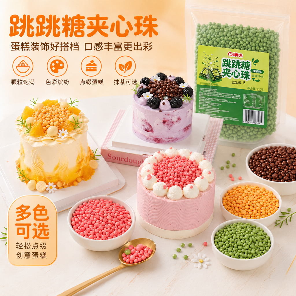 朋也巧克力跳跳糖夹心脆珠烘焙商用儿童蛋糕装饰大颗粒糖奶茶原料