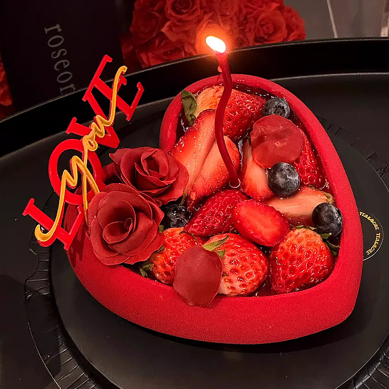 爱心巧克力壳情人节莓果之心蛋糕装饰红心形空壳情侣告白甜品摆件