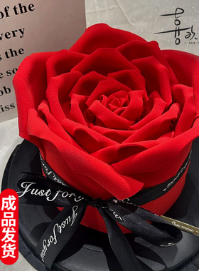 214情人节蛋糕装饰红色翻糖玫瑰花成品巧克力花束情侣表白送女友