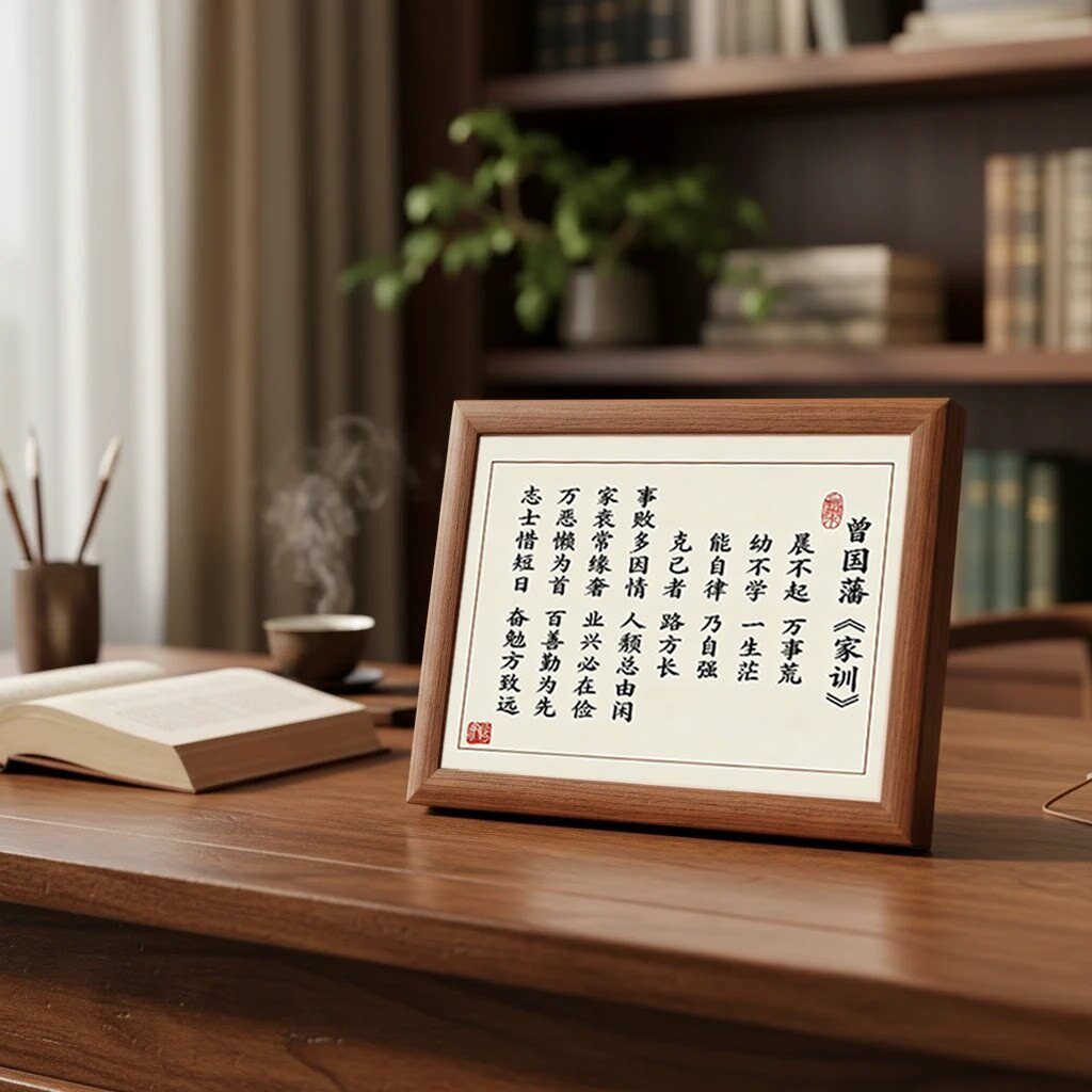家训家规晨不起万事荒字画摆件励志书法摆台办公室软木板H347