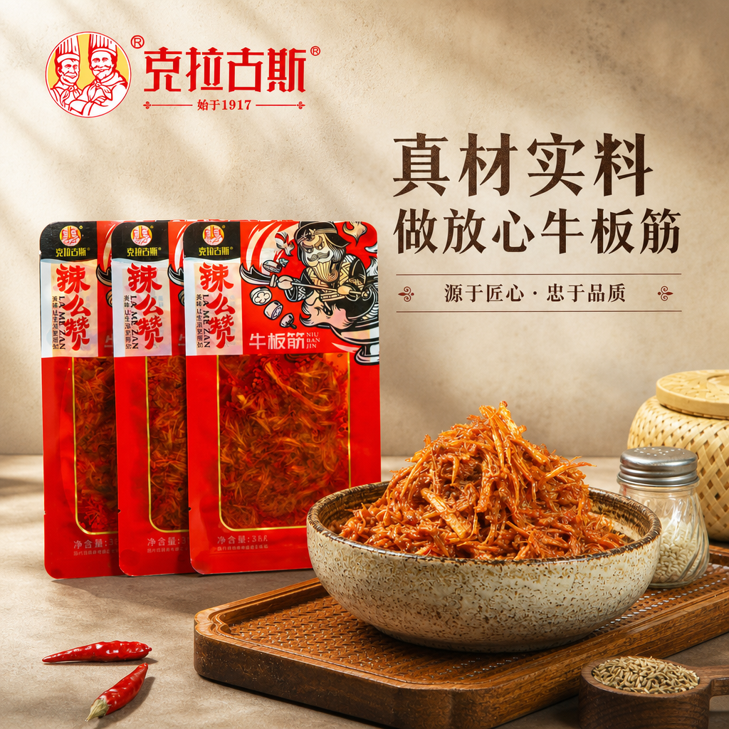克拉古斯辣么赞麻辣大块牛板筋6袋卤味甜辣零食品小包装开袋即食