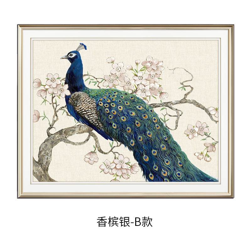 美式乡村复古客厅沙发背景墙装饰画卧室墙画玄关壁画孔雀横版挂画图片