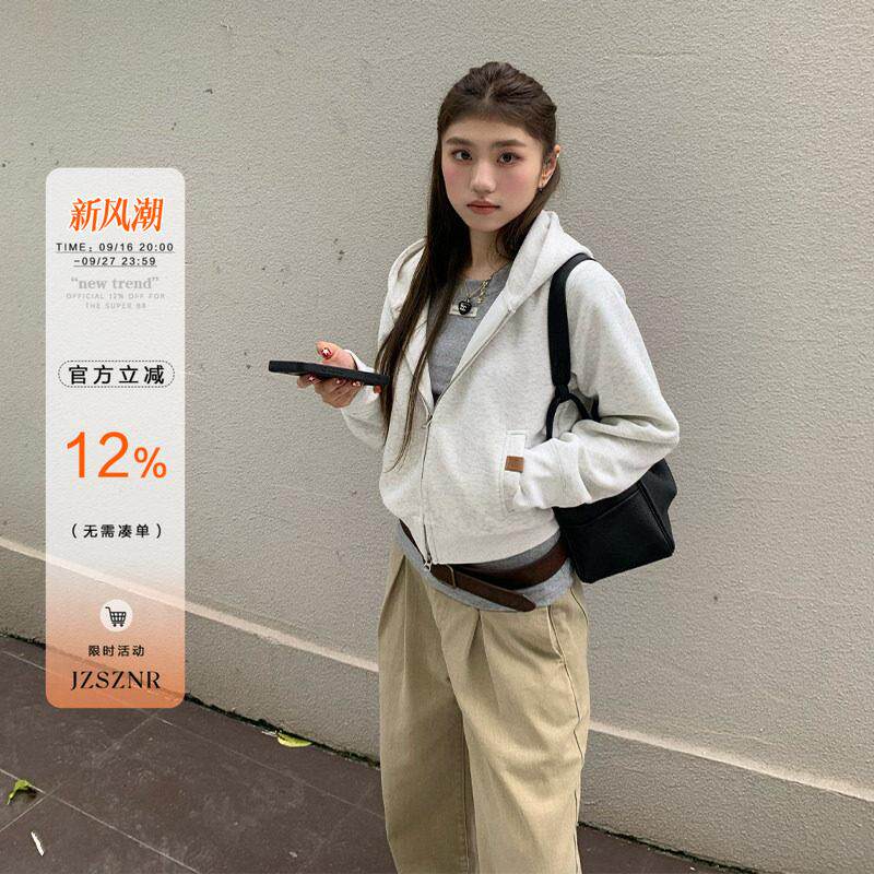 橘子树在哪儿韩系短款连帽卫衣外套女秋季慵懒风休闲百搭长袖上衣