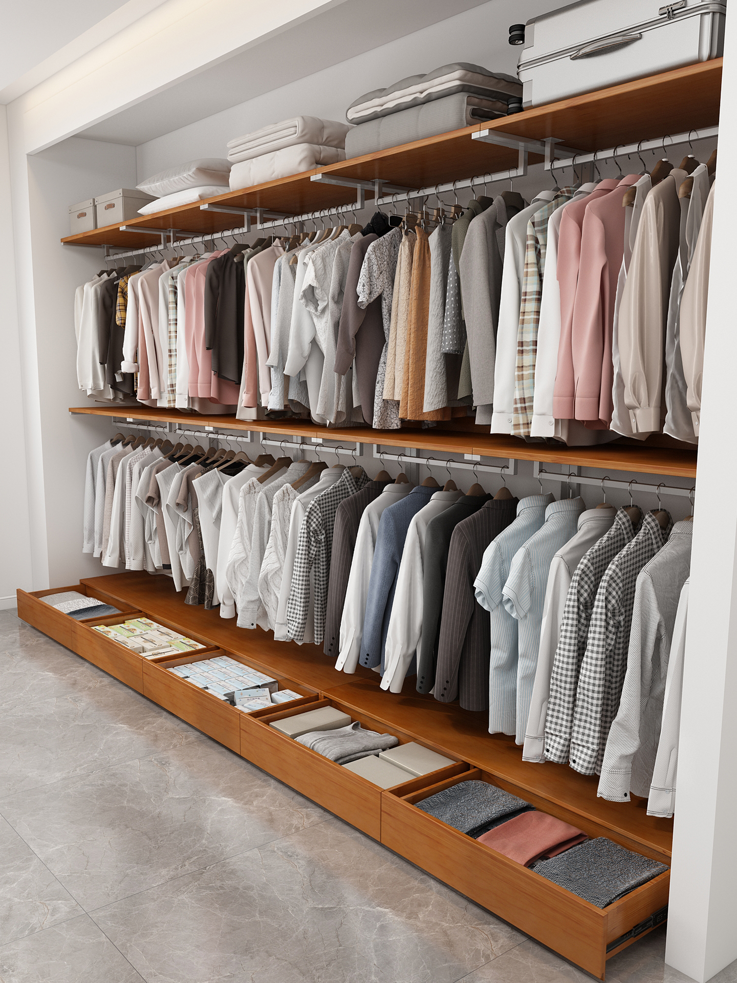 金属衣柜2025新款爆款家用卧室衣帽间开放式砌墙实木钢架定制衣橱