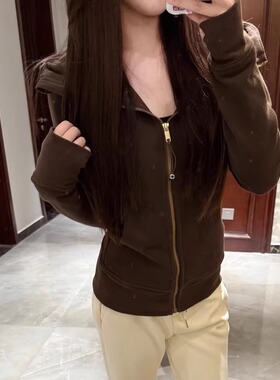 LL同款scuba外套秋冬款2025爆款连帽加绒拉链女士长款卫衣