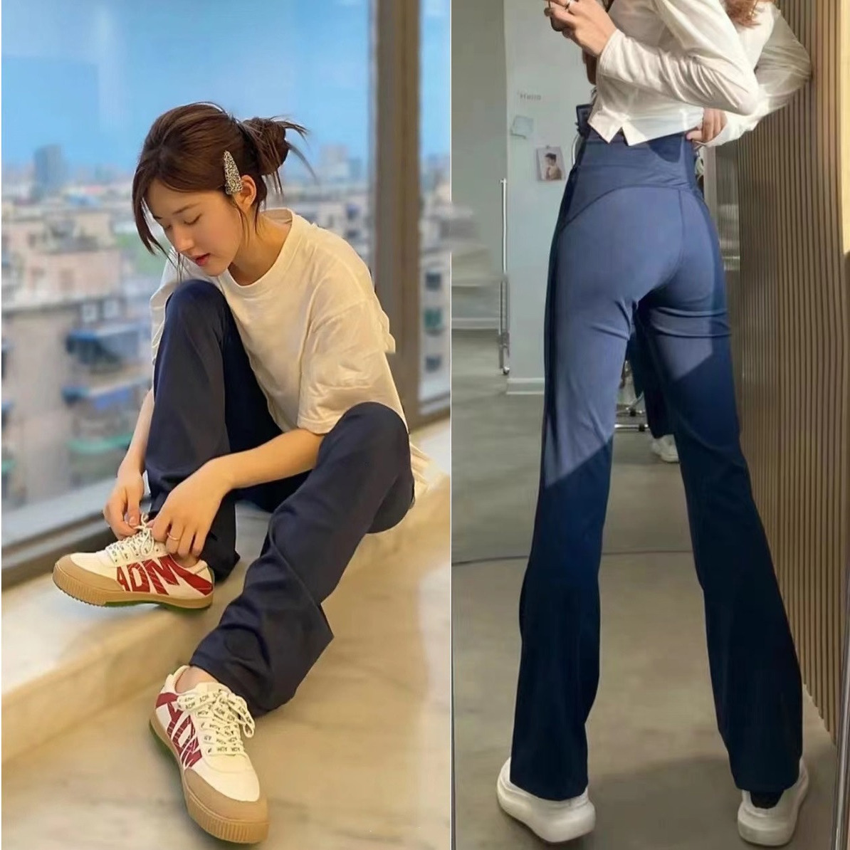 luludarling高腰提臀瑜伽喇叭裤女外穿不显尴尬区运动微喇叭裤