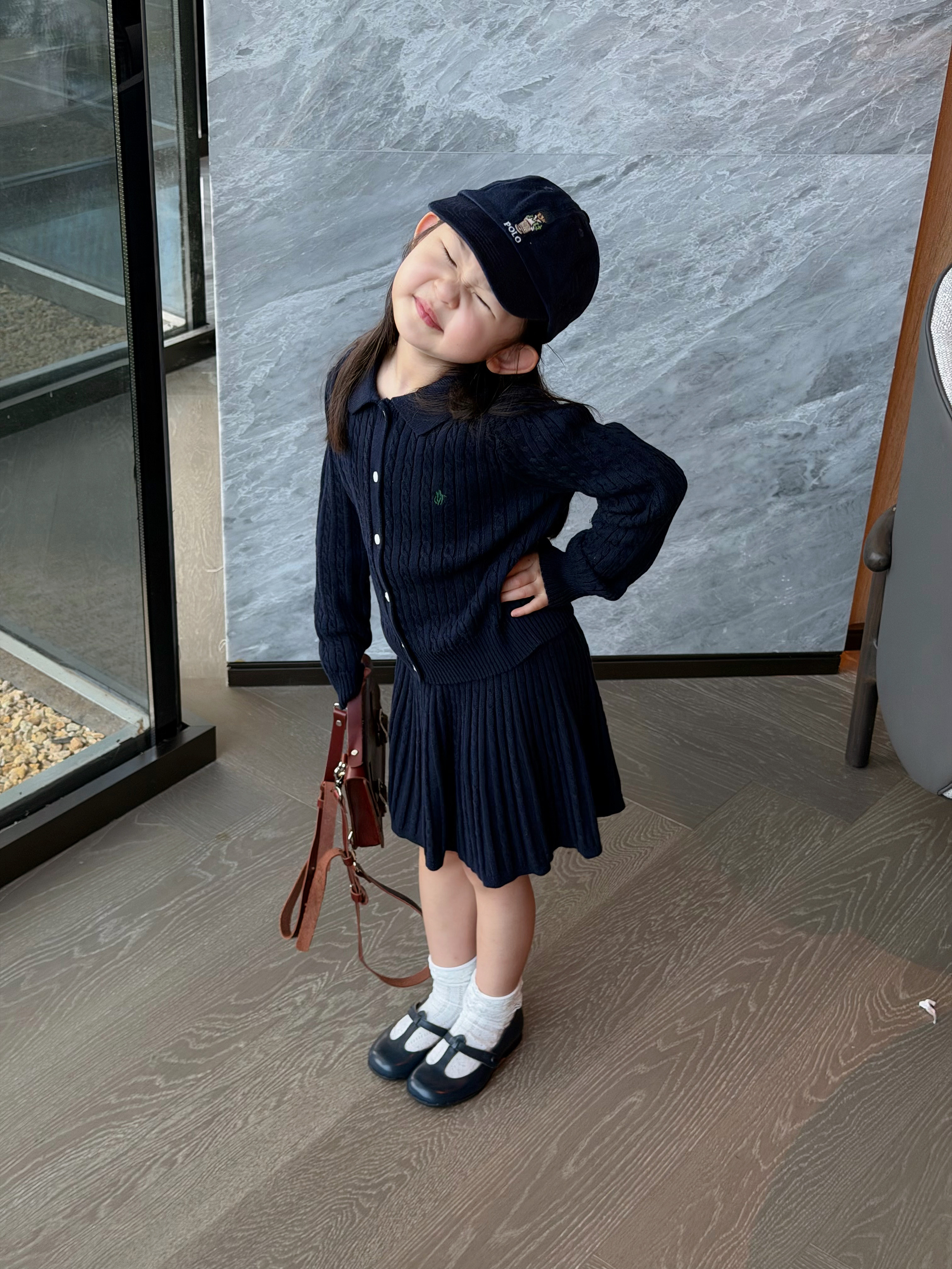 Millie Baby｜2025新品女童针织麻花套装经典绞花翻领开衫毛衣