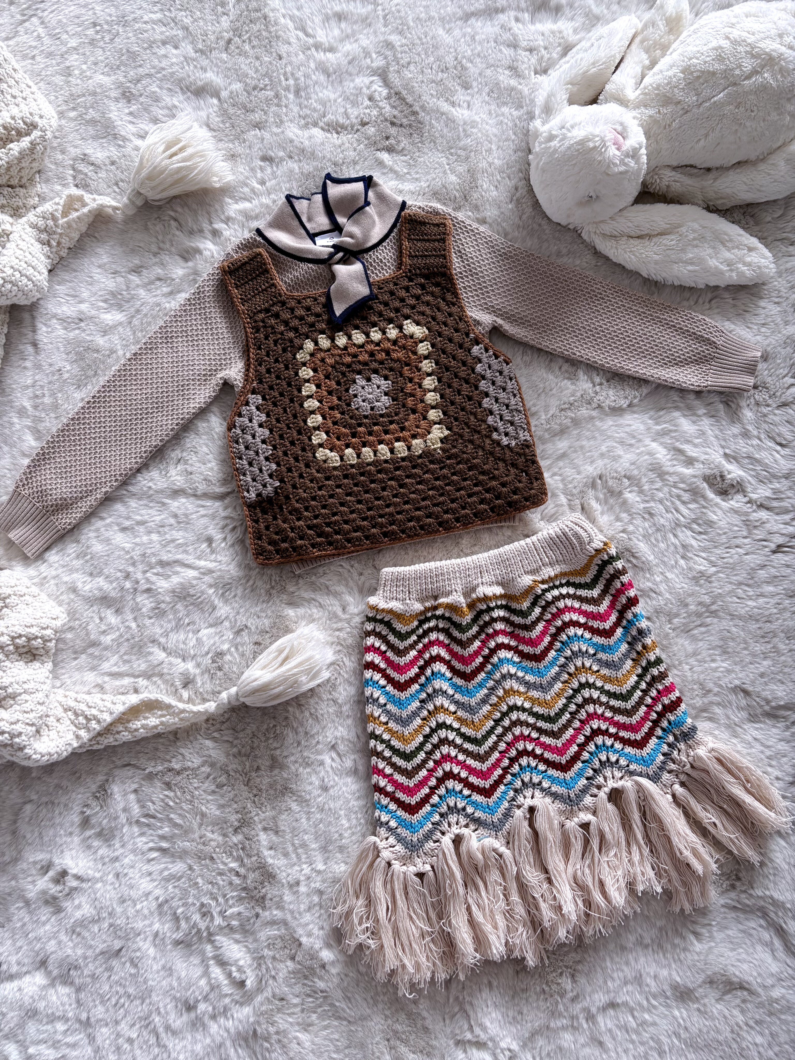 Millie Baby｜2025新品女童针织背心套装女童毛衣半裙套装