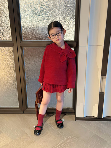Millie Baby｜MP领结针织毛衣女童半身裙裤套装