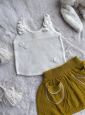 Millie Baby｜女童小众设计手工花朵背心针织镂空吊带无袖套装