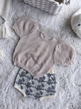 Millie Baby｜2025新款女童短袖上衣镂空针织衫女宝宝泡泡袖套装