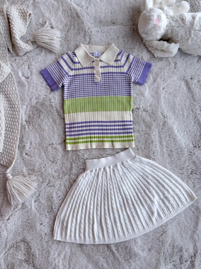 Millie Baby｜2025女童夏季清新凉爽针织冰丝短袖翻领Polo套装