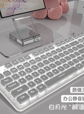 高颜值有线静音键盘女生男生办公打字机械手感发光白色电脑台式机