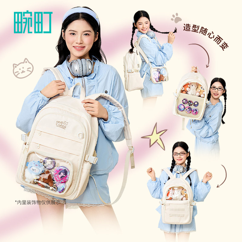 畹町盒子猫系列双肩多用痛包少女遛娃娃包包大学生上课背包图片