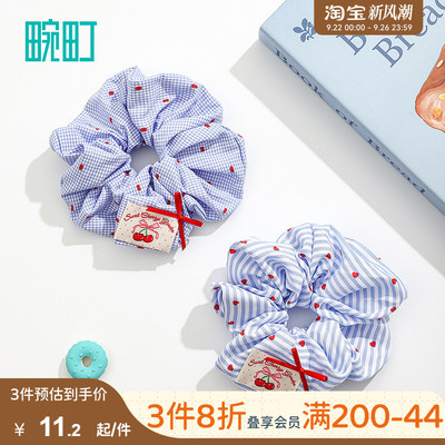 畹町红蓝樱桃波点大肠发圈女高级感超大号韩系高弹力扎丸子头花