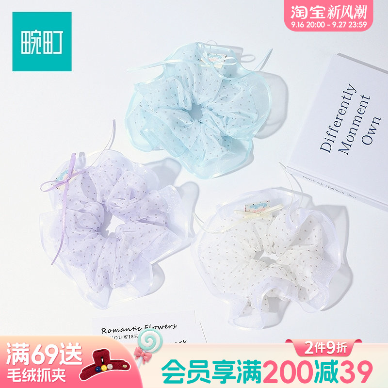畹町甜美波点蝴蝶结压边发圈巨好看头花女高级感洋气时尚头绳发饰图片