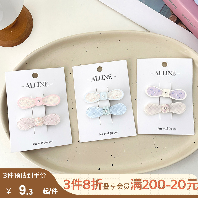 畹町少女碎花亚克力蝴蝶结发夹小清新刘海碎发夹子头饰
