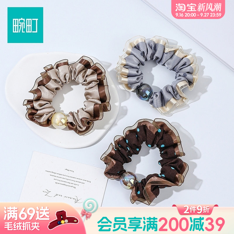 畹町法式缎面小肠发圈女复古波点撞色布艺头花简约百搭扎头发发绳图片