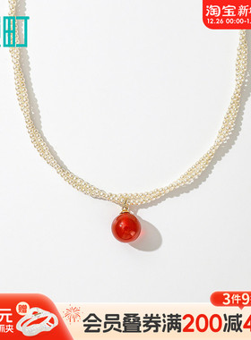 畹町优雅红珠项链复古法式高级感优雅百搭珍珠短链锁骨链