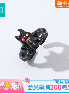 畹町黑色幽灵戒指开口可调节女小众设计指环轻奢高级感配饰