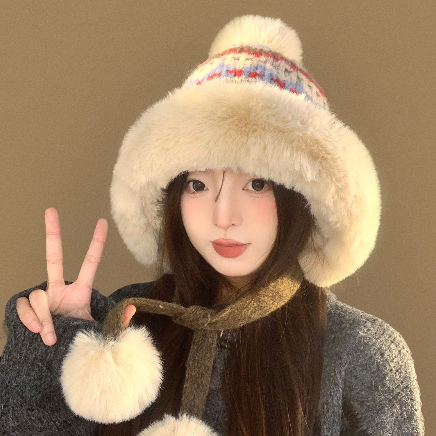 2025新款毛绒帽子女冬加绒