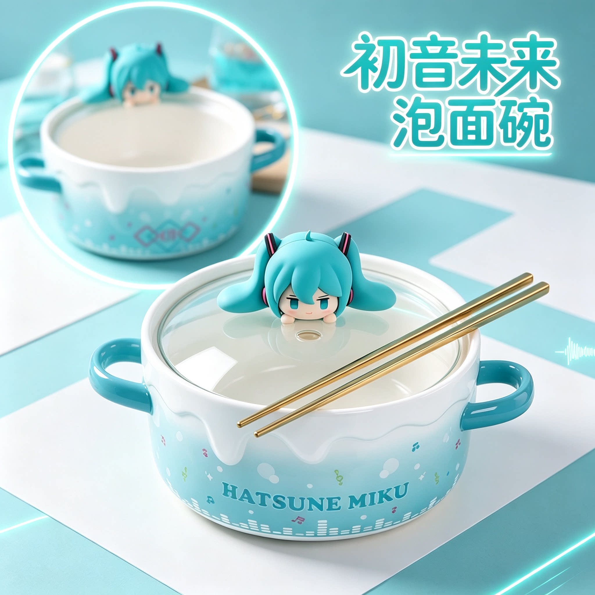 正版】初音未来生气嘟嘟脸泡面碗