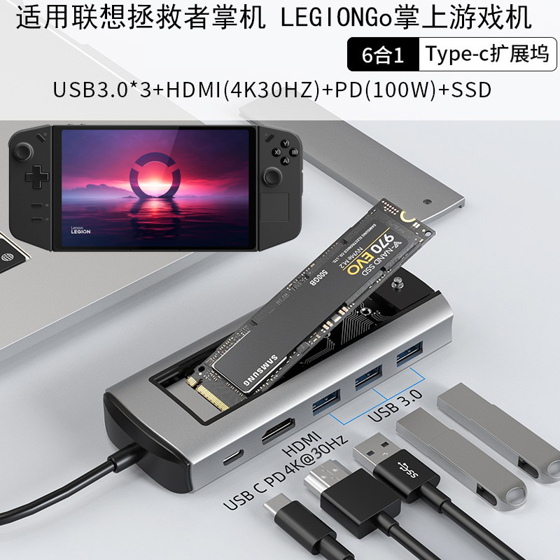适用联想Legion Go掌机typecM.2硬盘盒扩展坞拯救者笔记本ssd多功能六合一电脑usb扩展hub器hdmi