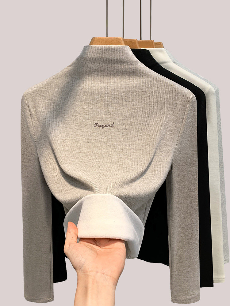 半高领打底衫女2025秋冬新款加绒加厚双面德绒打底衫女可外穿上衣