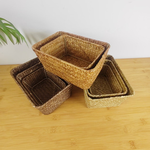 收纳筐姜蒜篮放菜水果的桌面杂物整理盒小物件玄关编织无盖药箱子