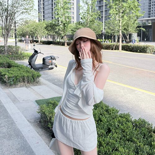 egg · 100亚麻裙夏季纯色百搭时髦短裙松紧腰防走光A字半身裙女