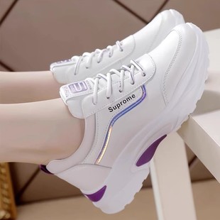 踩屎感皮面运动鞋女2025秋季新款休闲小白鞋爆款耐磨跑步旅游鞋女
