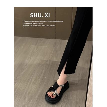 夹趾拖鞋女夏外穿2024新款法式绝美高级感增高厚底黑色配裙子凉鞋