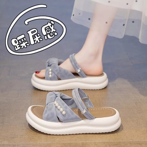 沙滩凉拖鞋女款2025新款夏外穿精致罗马一字拖两穿凉鞋配裙子34码