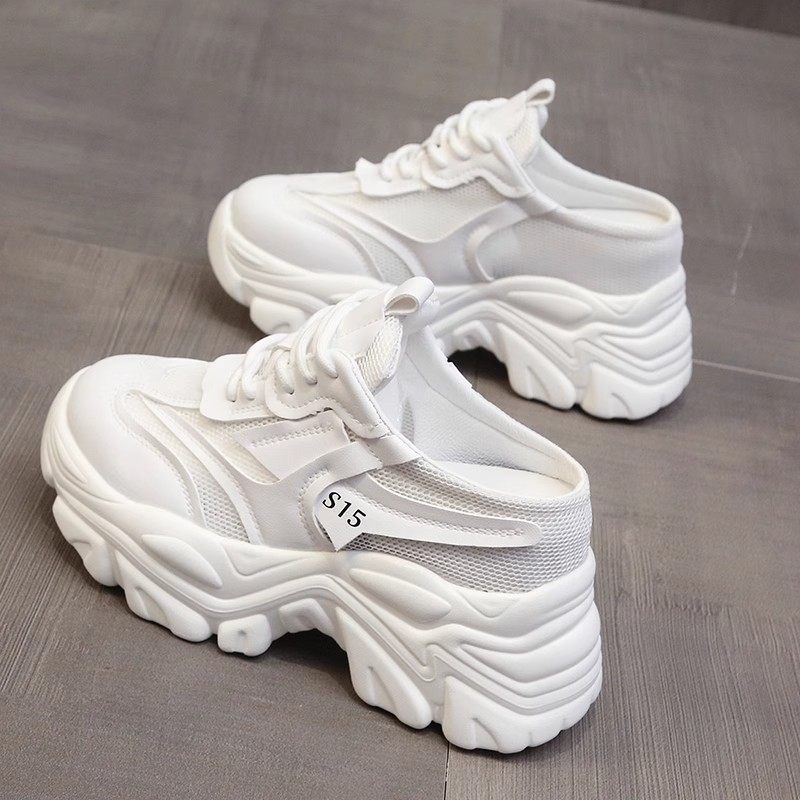 包头半拖鞋女2024夏季外穿百搭新款透气网面凉拖厚底内增高老爹鞋,女鞋,包头拖,淘宝优惠券,粉丝福利购,淘宝优惠卷