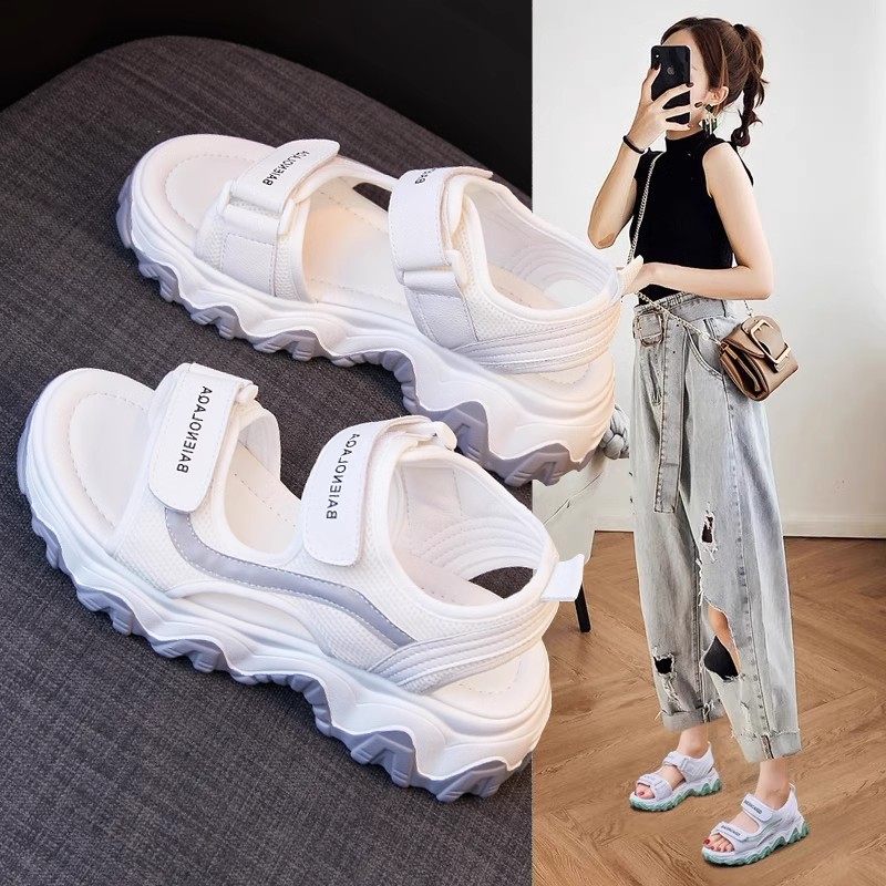 凉鞋女2024年新款松糕厚底休闲运动沙滩鞋子夏季百搭罗马凉鞋女款